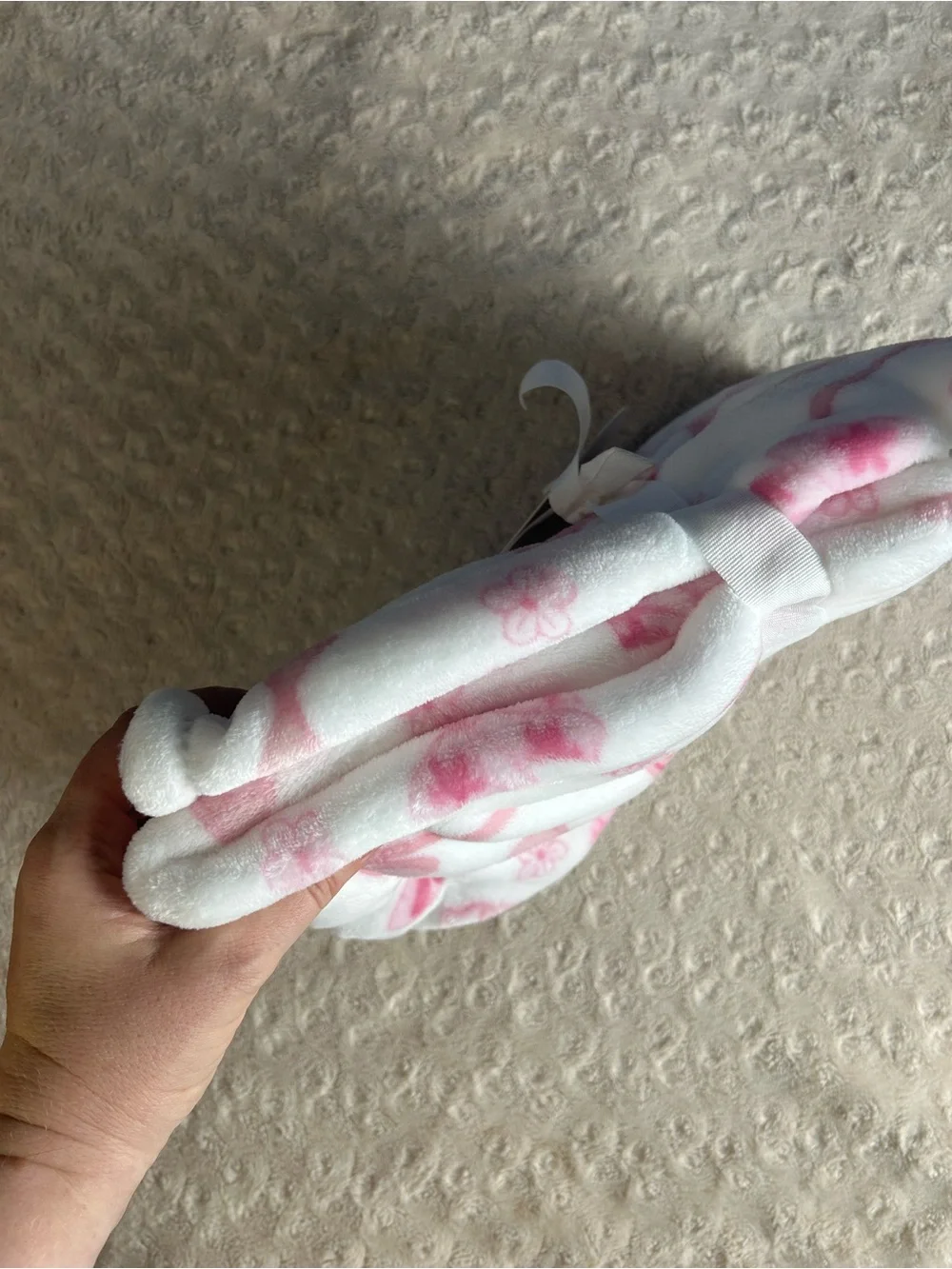 Adirondack Baby Pink White Bow Flower Blanket Soft Plush Berkshire Lovey Floral